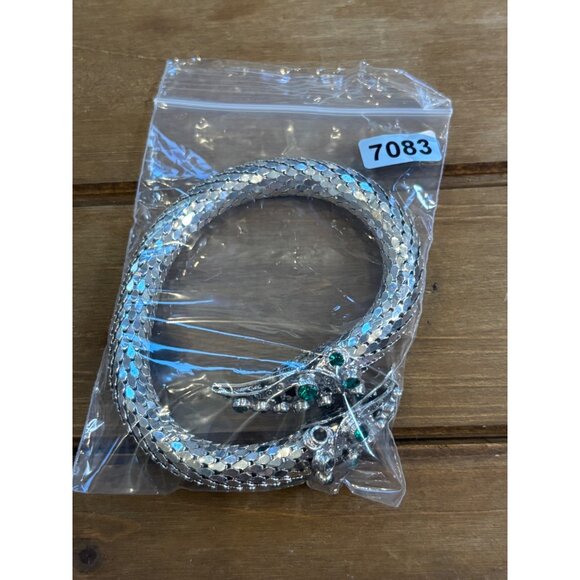 Silver Cobra Head Bracelet With Green Gem Accents & Hinged Design **missing ston - Picture 7 of 10